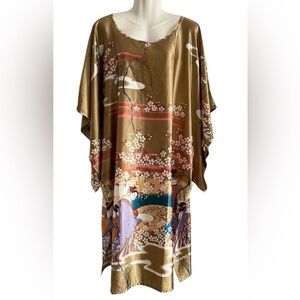 Kimono Silk Slip On  Elegant Brown Floral